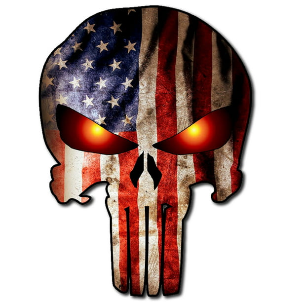 Two American Flag Skulls Decal Reflective Decals Skull Flags decals 2"